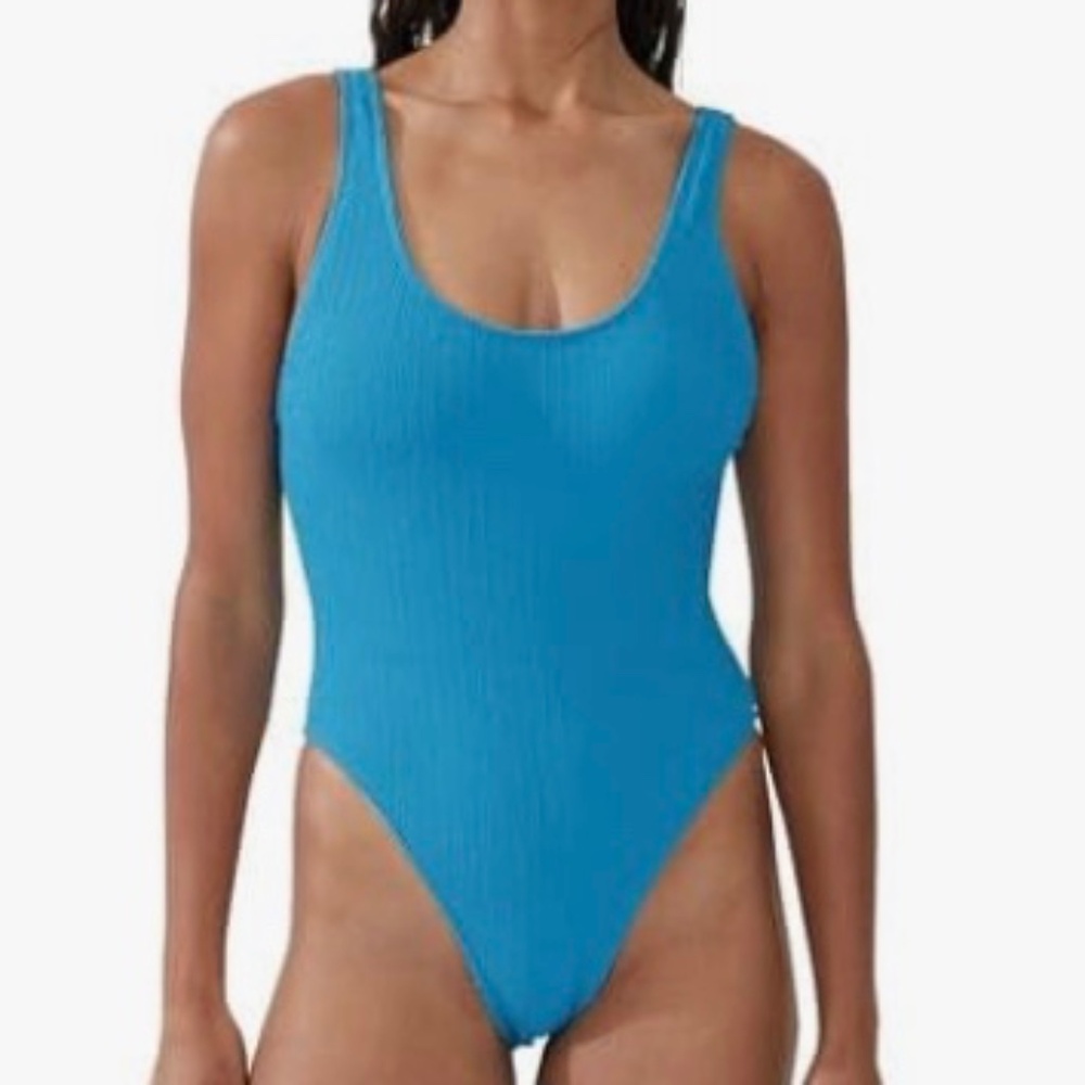 Cotton On Body Womens Low Back Bonnie Blue Crinkle One Piece Swimsuit - Picture 1 of 8